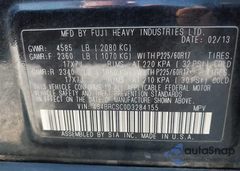 2013 Subaru Outback 2.5I Limited from USA, damaged, VIN 4S4BRCSC0D3284155